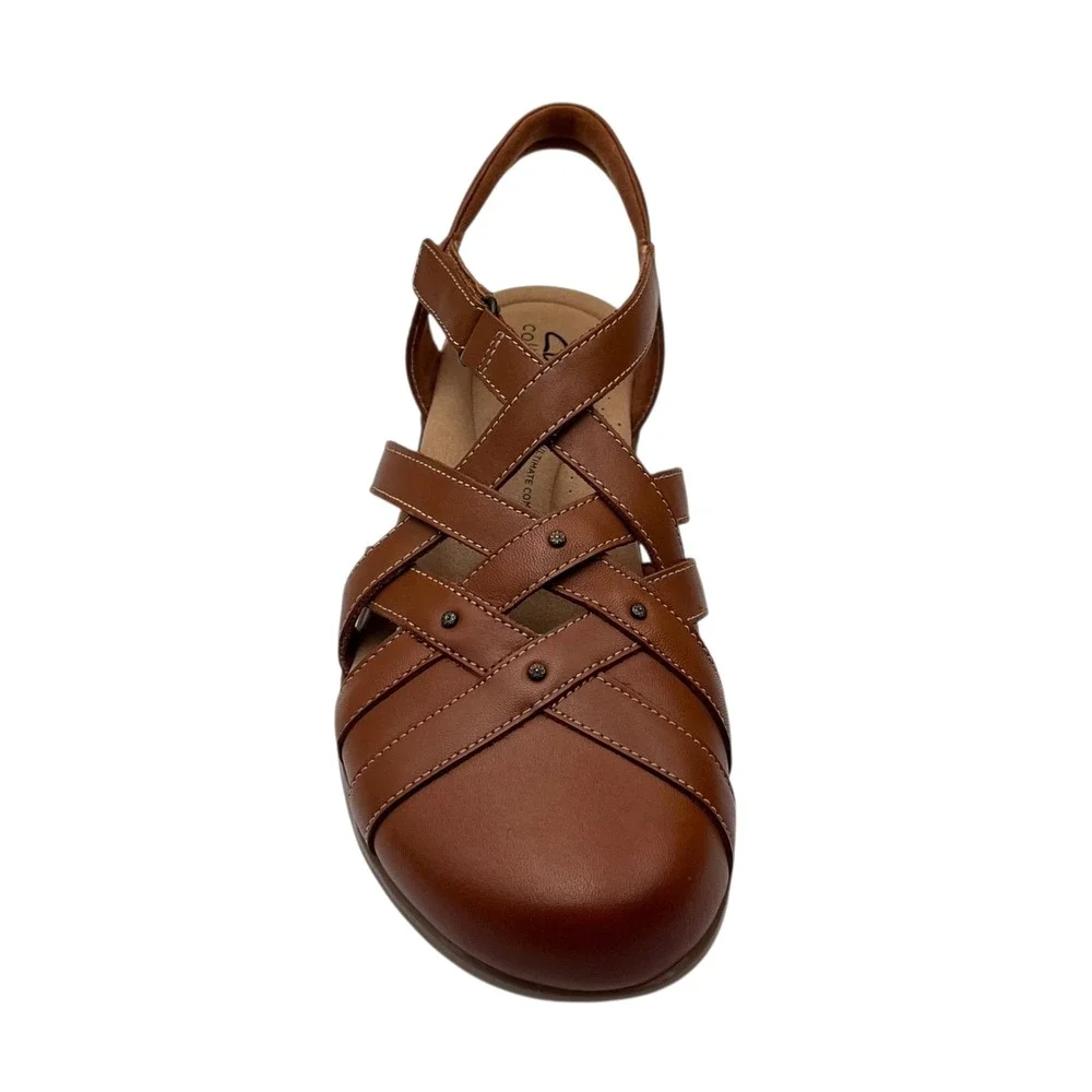 Clarks Elizabelle Sea Womens Leather Fisherman Sandals Size 8.5 Brown Adjustable